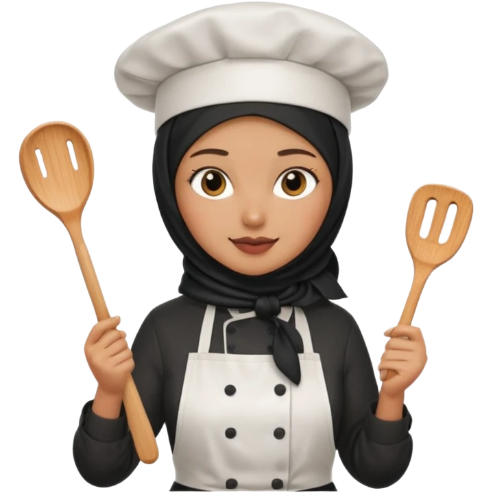 chef woman with black hijab cooking steak emoji