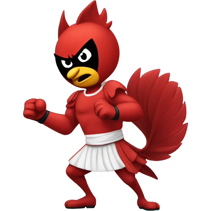 Cartoon Cardinal winning a fight with cartoon wildcat emoji