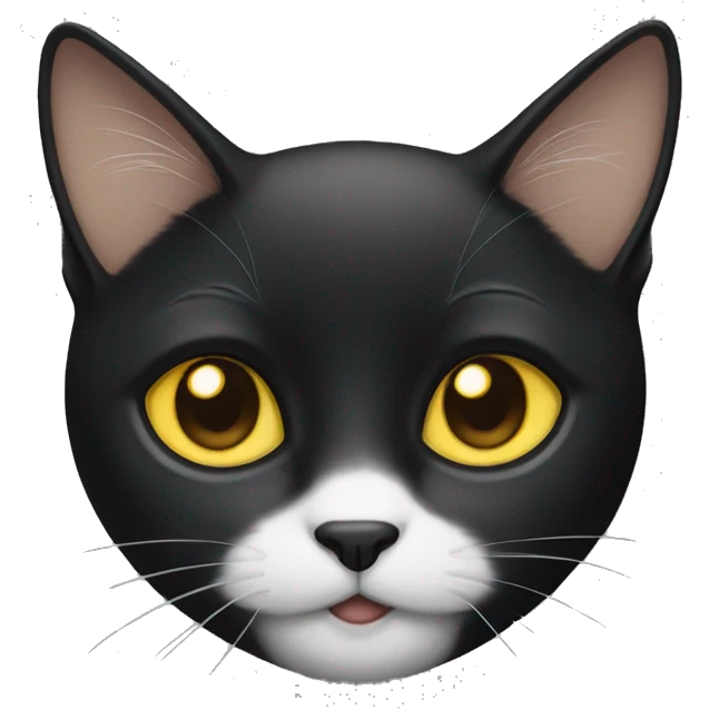 black cat with white and brown short hair small cat with yellow eyes emoji