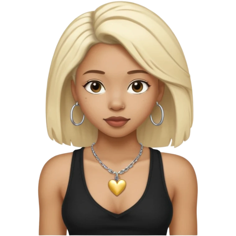 black girl with 30 inch blonde buss down with edges wearing a black tank top and a sliver necklace that has heart  emoji