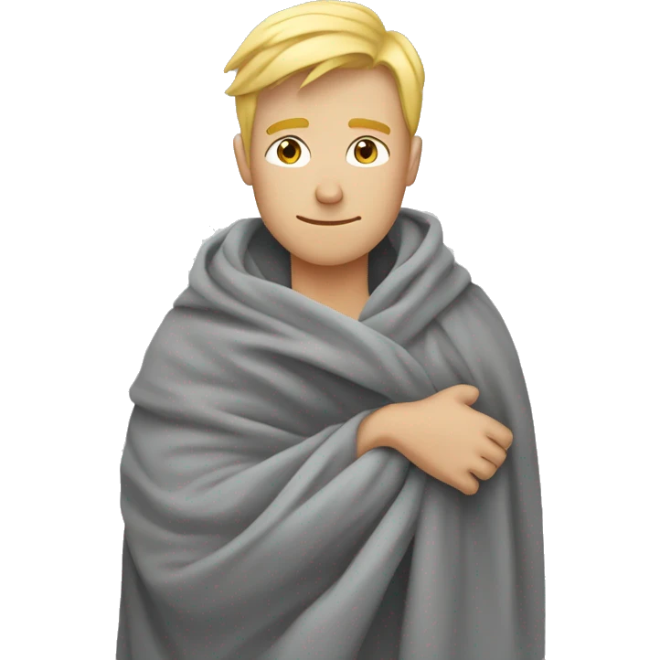 blonde guy snuggled up in cozy grey blanket emoji