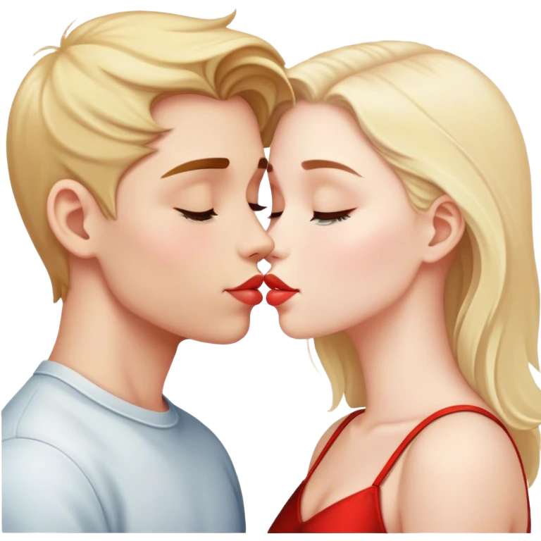A beautiful white couple boy and girl kiss on the lips emoji
