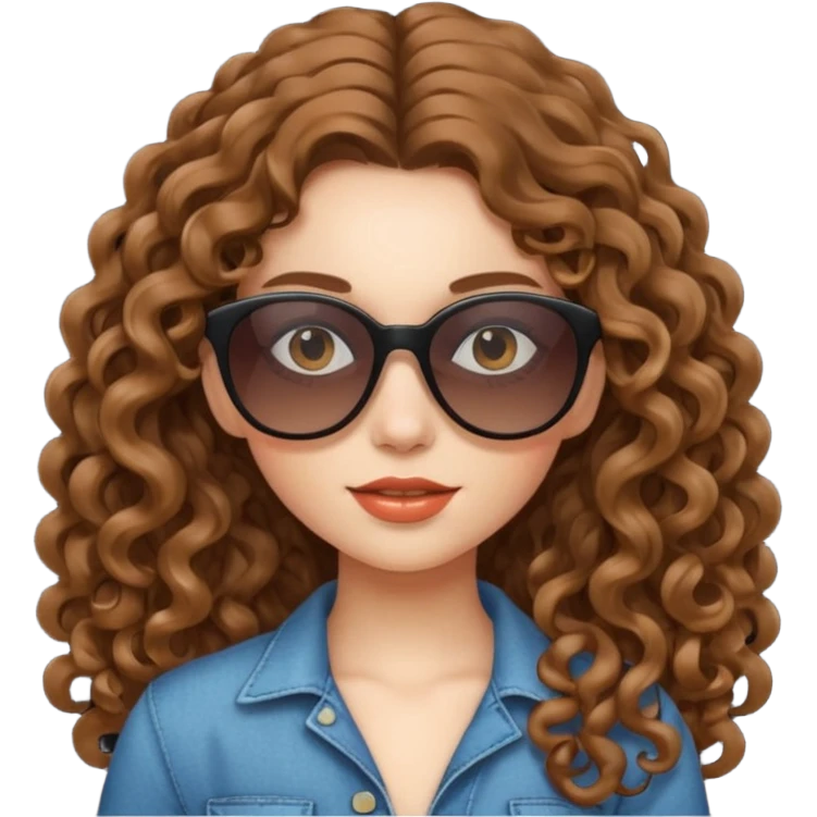 Girl with long curly hair, sunglasses emoji