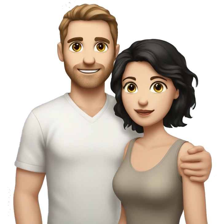 Man with white skin brown hair and hazel green eyes and Woman with brown eyes and black hair white skin they have 2 kids family portrait emoji