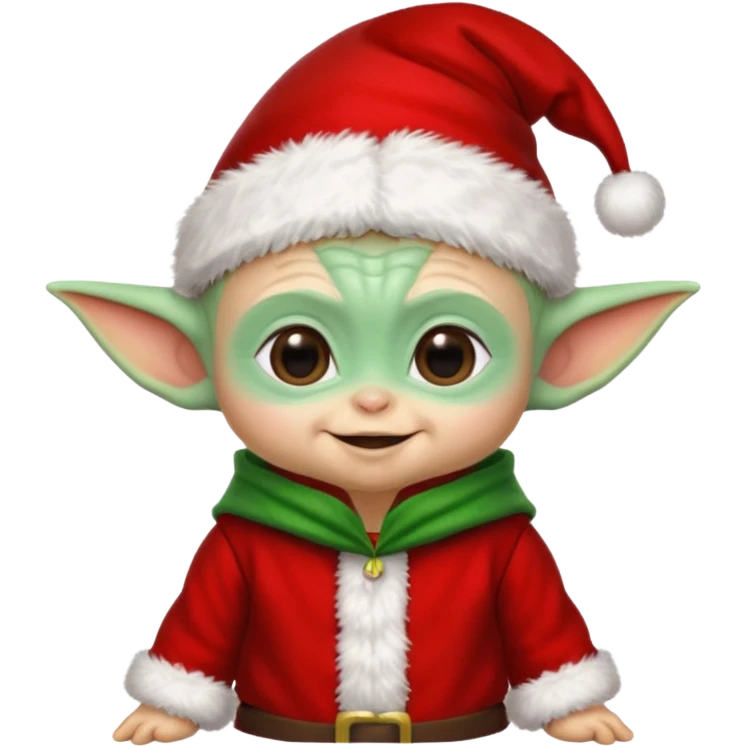 Baby joda felice con cappello da elfo vestito da babbo natale felice  emoji