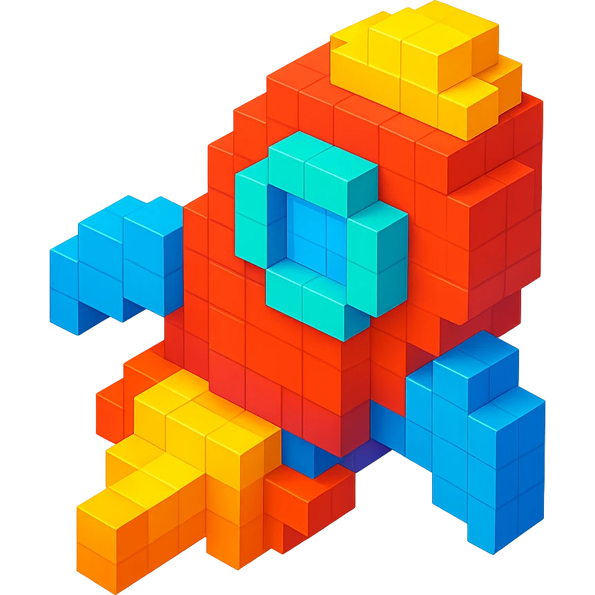 voxel style rocket ship, isometric view emoji