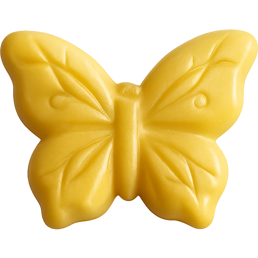 Make the realistic butterfly-shaped candy yellow. Keep the candy isolated on a transparent background with no visible background. The style should be photorealistic and realistic as in the reference image. emoji