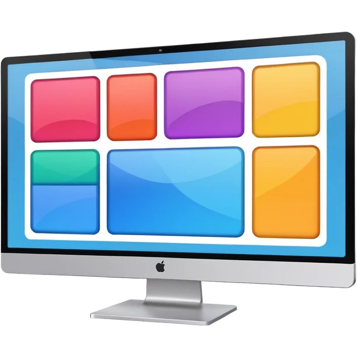 A monitor screen, showing some colorful UI design elements and layouts like rectangles, squares, etc. emoji