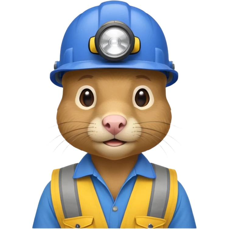a mole rat, blue helmet, headlamp, yellow worker cloth emoji