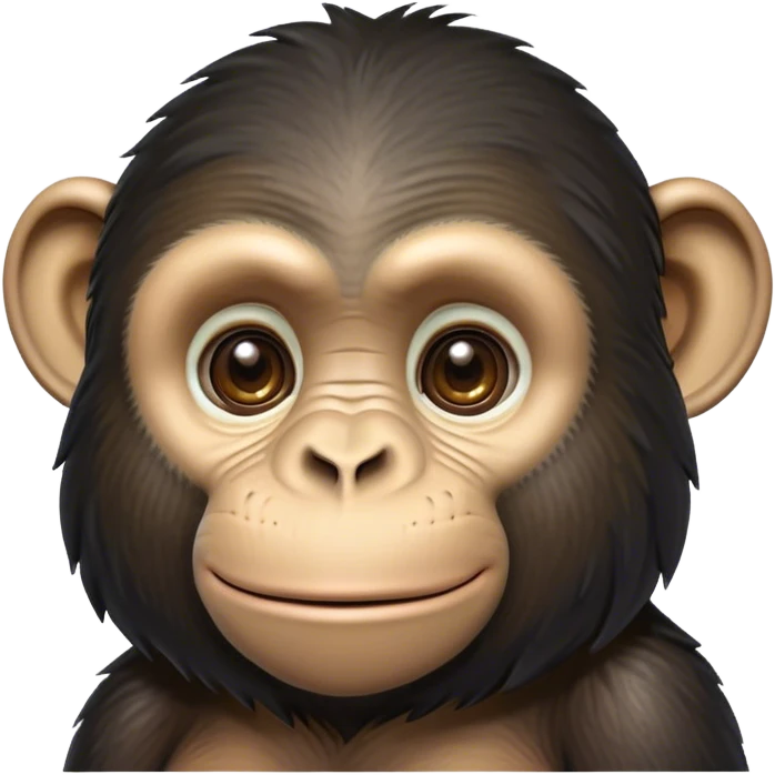 Cinematic Noble Chimpanzee Portrait Emoji, Poised and wise, with a lean, agile build adorned with textured fur and deep, thoughtful eyes, Simplified yet sharp and sophisticated features, highly detailed, glowing with a soft, contemplative glow, high shine, intelligent and vigilant, stylized with an air of primate regality, focused and attentive, soft glowing outline, capturing the essence of a watchful guardian that feels as though it could step out of the screen with effortless authority! emoji