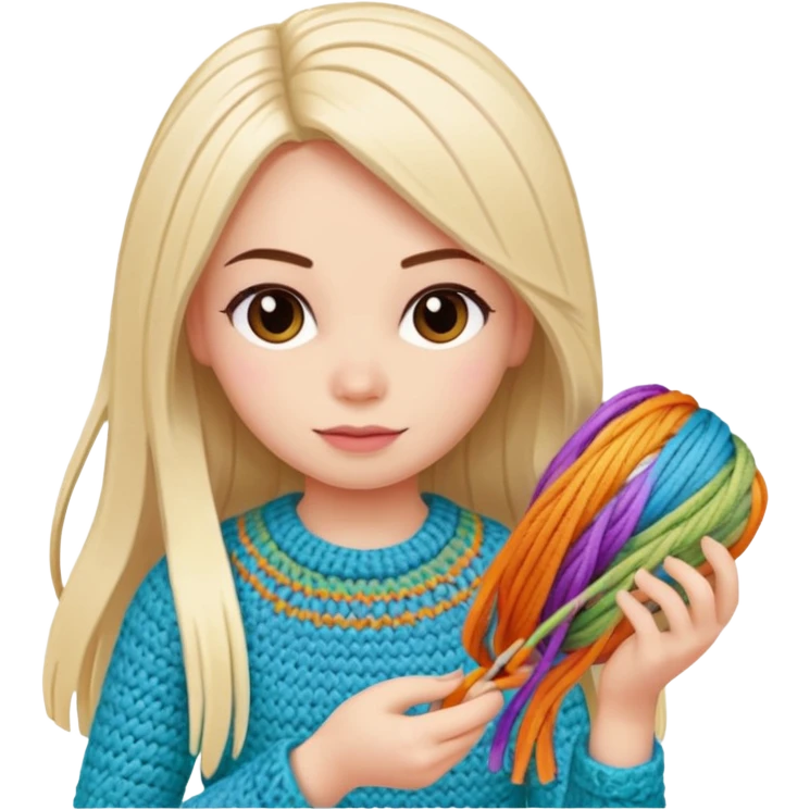 Pegatinas de Mujer con pelo lacio  tejiendo un amigurumi  emoji