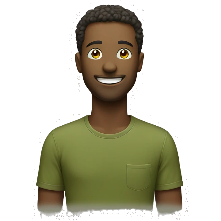 smiling man, olive color t-shirt,  emoji