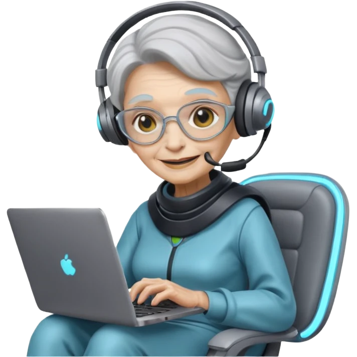 old lady alien with only gaming laptop. emoji
