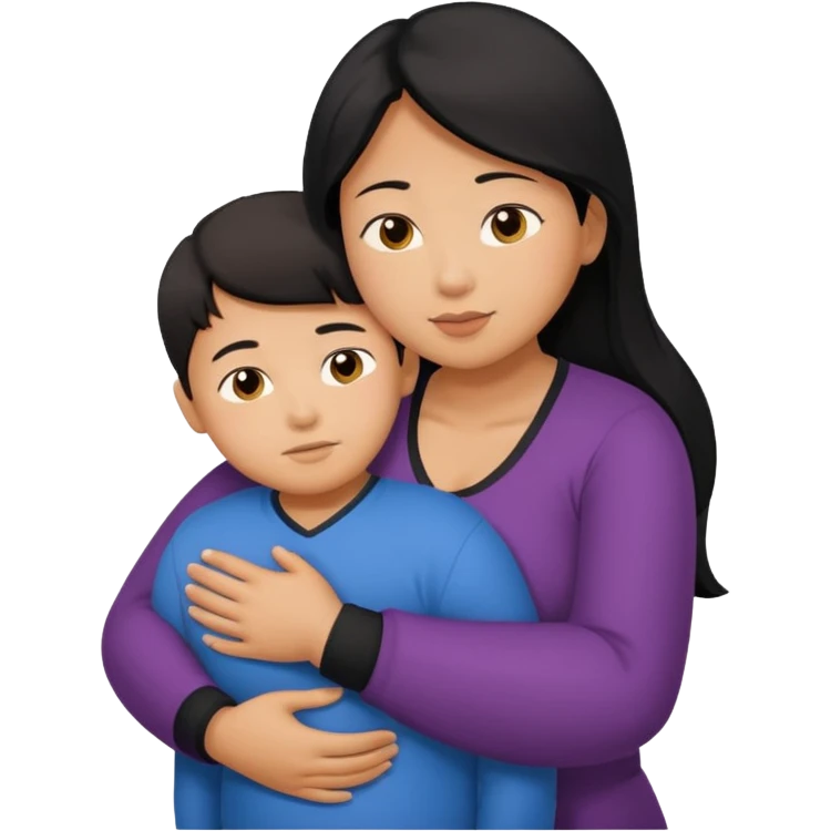 Large breasted heavy set asian woman hugs her boy emoji