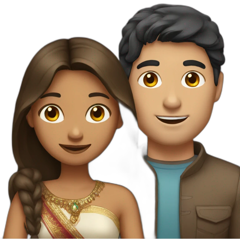 Indian girl with brunette white guy emoji