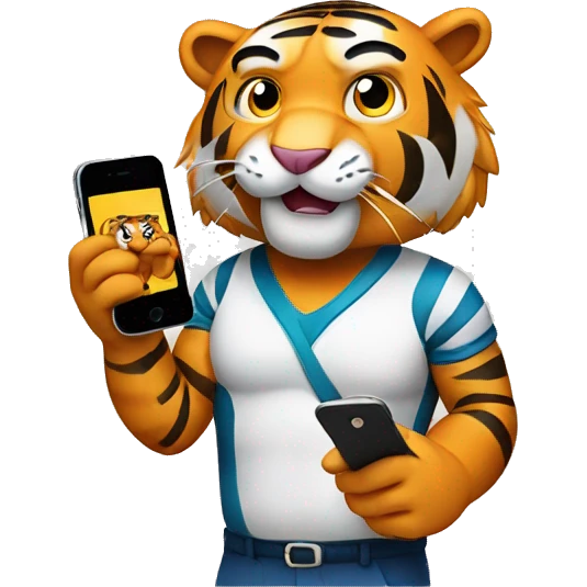 Tiger with cell phone in hand emoji