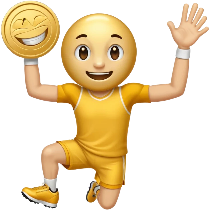 coin mascot with eyes, mouth, arms and legs. playing sports emoji