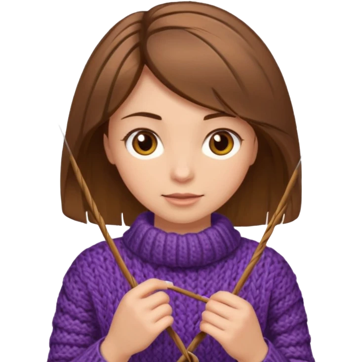 Woman with brown bobbed  hair and highlights light brown eyes no glasses  tangled Knitting emoji emoji