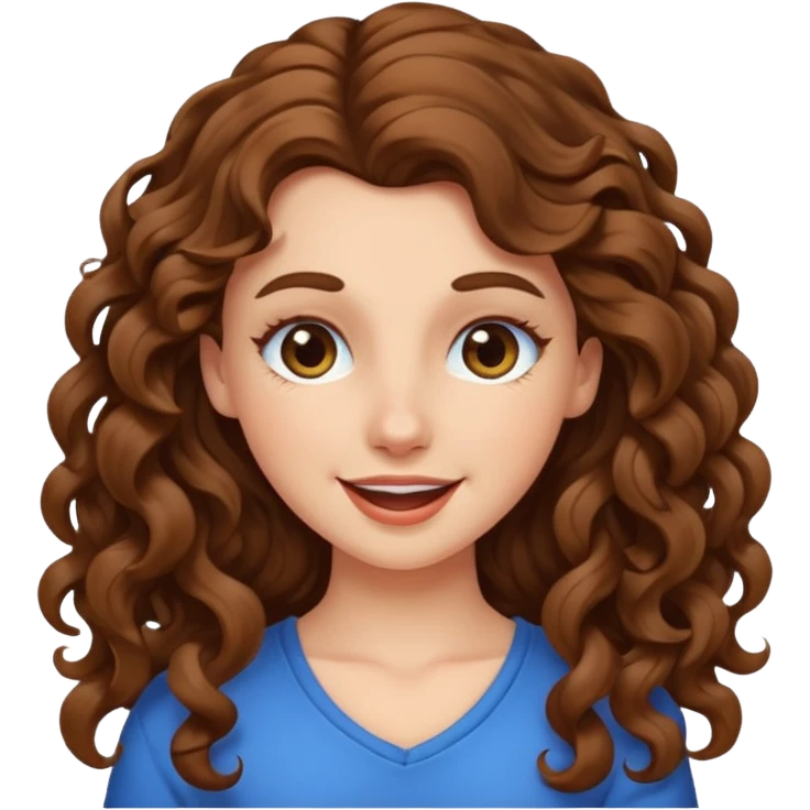 white girl with long curly brown hair, winking emoji