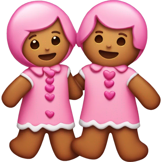 2 pink gingerbread’s holding their hands with love  emoji