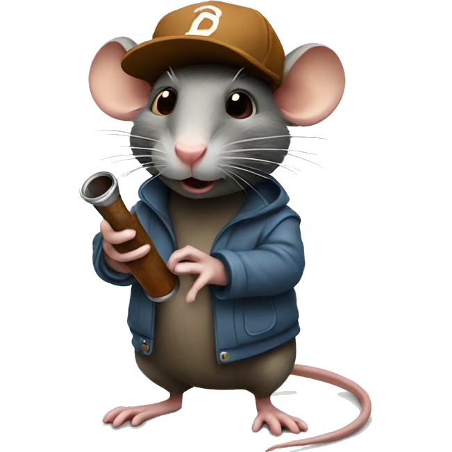 Rat wearing a brown cap holding a glass pipe emoji