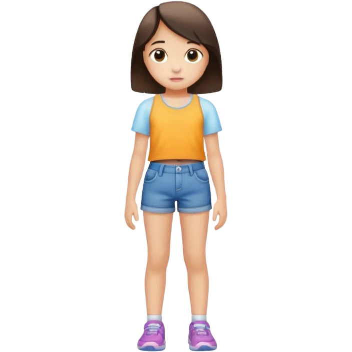 Child 8 year old girl standing  only shorts no shirt emoji