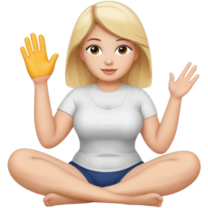 curvy blonde woman, front view, sitting on her soles, waving, SFW emoji