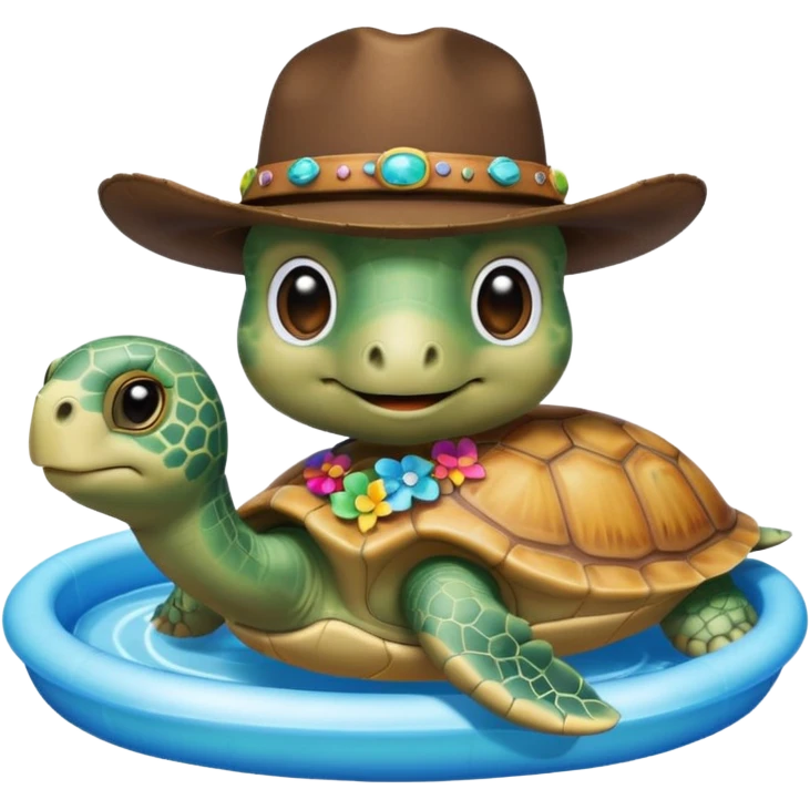 Cute blow up pool turtle with a cowboy hat emoji