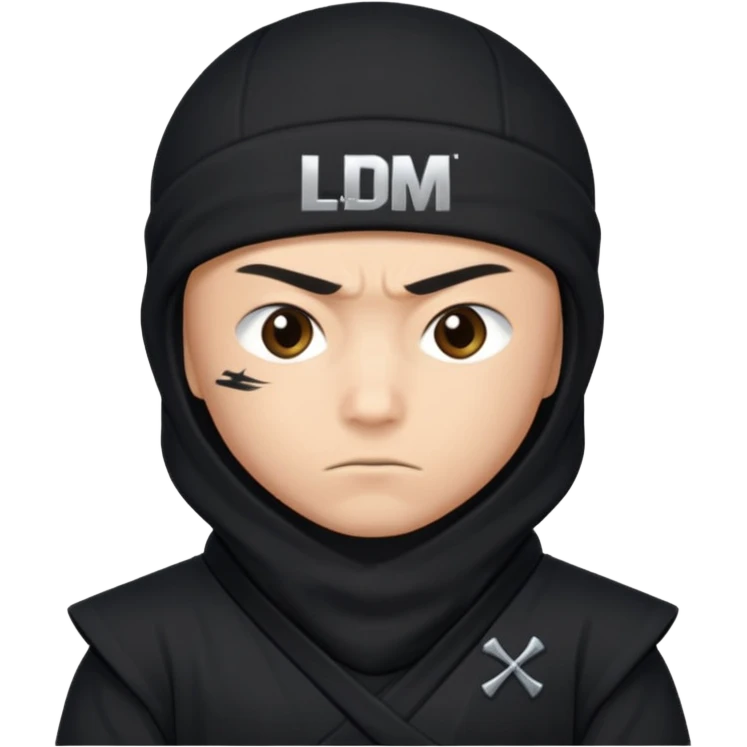 un ninja con una remera negra que diga LDM con letras blancas emoji