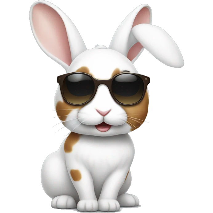 white rabbit with brown spots wearing sunglasses  emoji