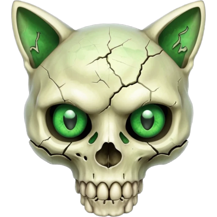 Zombie cat skull with green eyes emoji