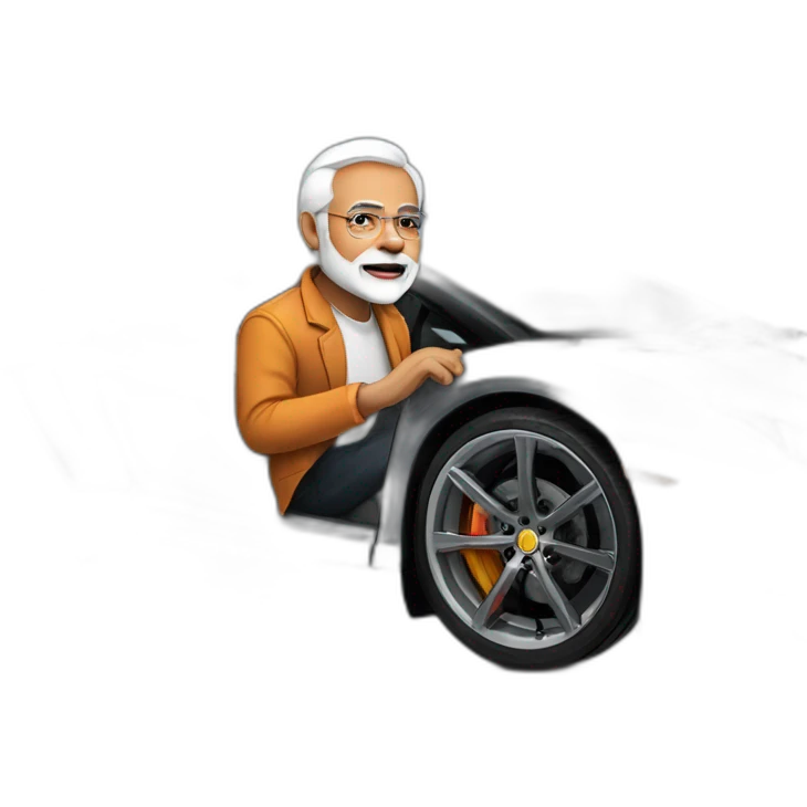Modi driving Lamborghini car emoji