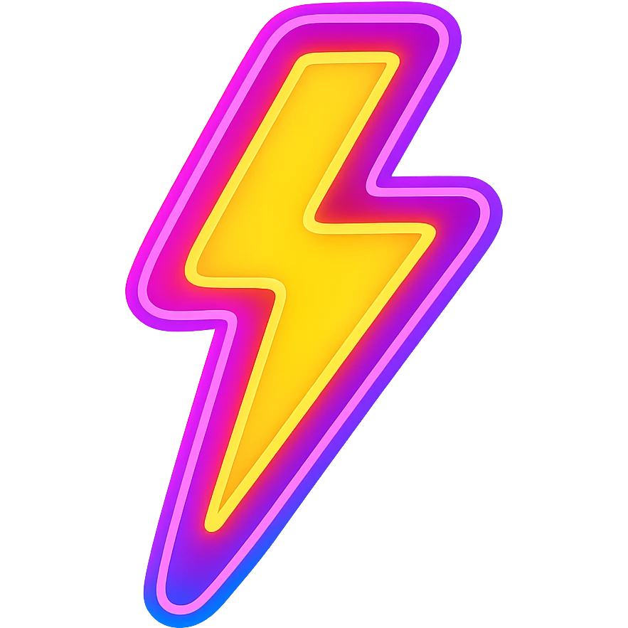 A lightning bolt with electrifying neon outlines and vibrant pop colors emoji