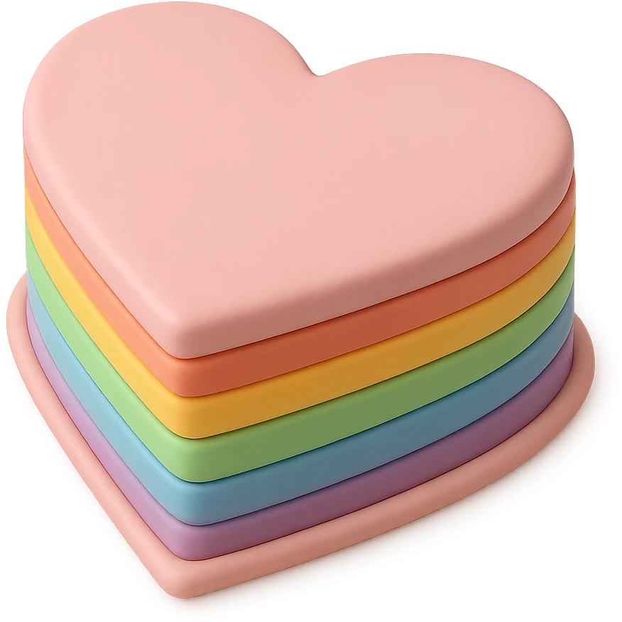 heart-shaped fondant cake with rainbow stripes emoji