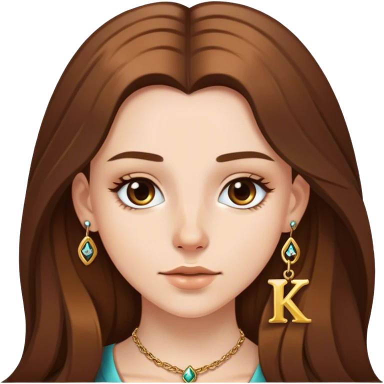 white girl with long brown hair very pretty with gold nose ring and a necklace with the initial K emoji