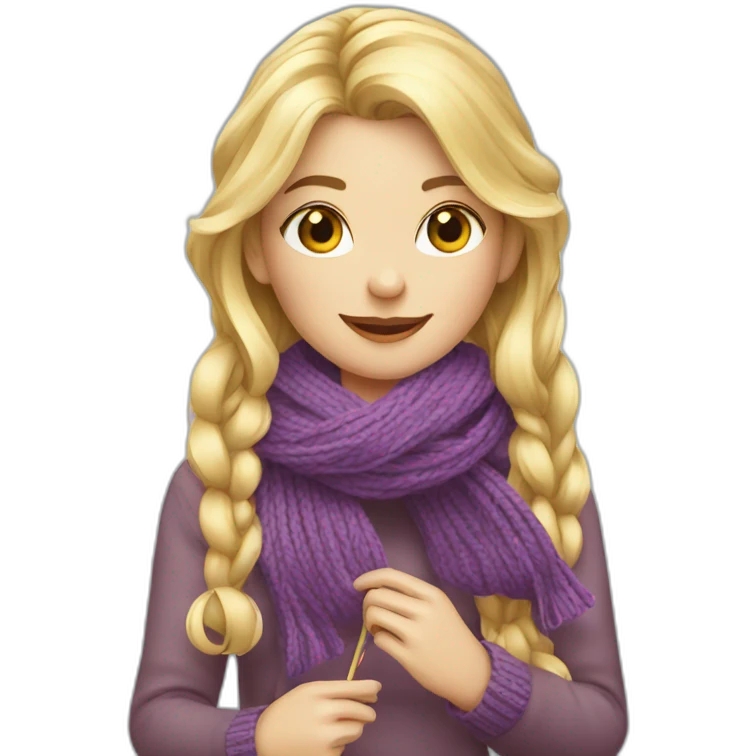 Blond girl knitting a scarf emoji
