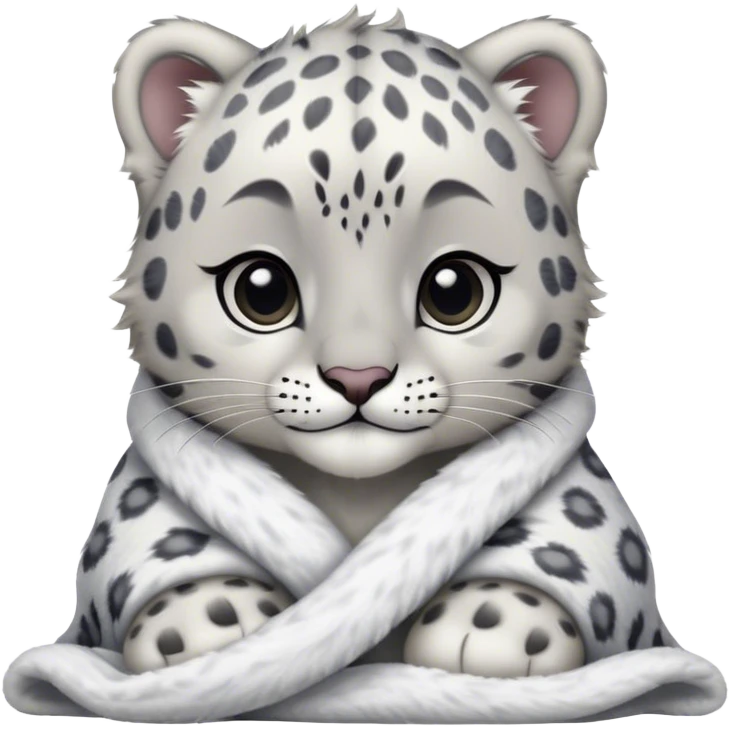 Cute, Disney-style baby snow leopard cozy in blanket emoji