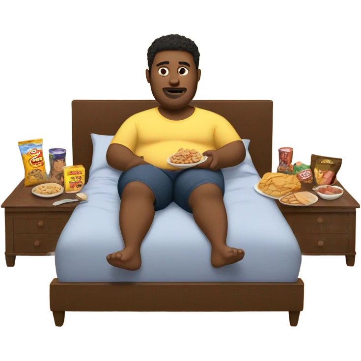 Fat guy in bed eating food emoji