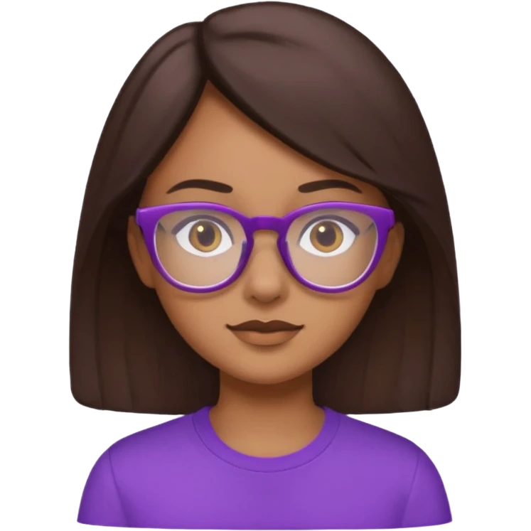 Chica de pelo moreno con gafas, lleva camisa violeta. Piel morena clara emoji