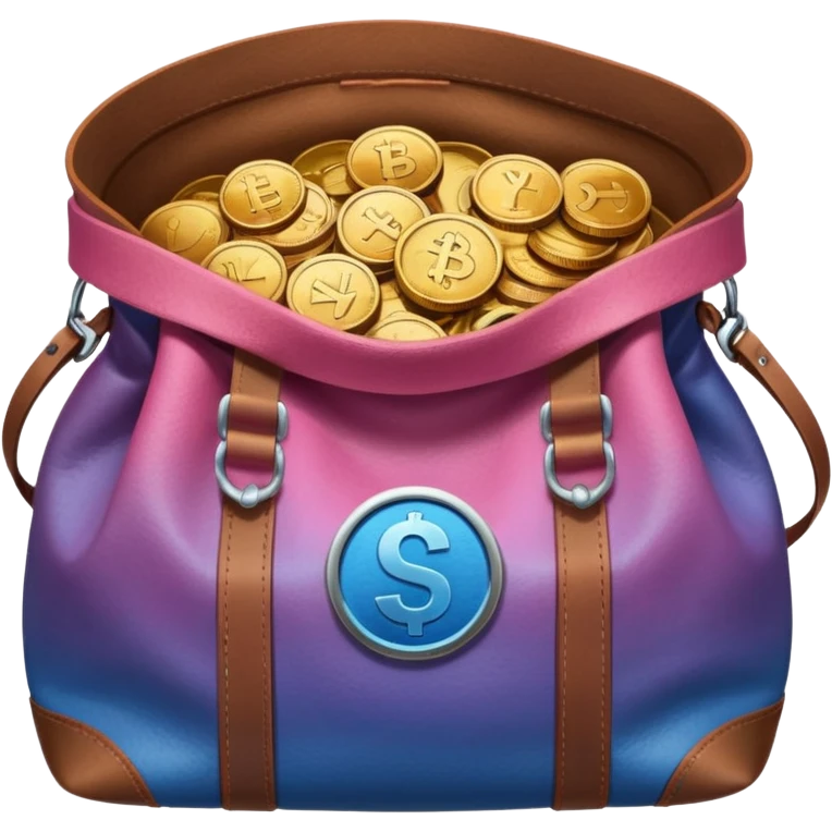 Coins inside brown leather bag, make bag always brown  color

Coins inside gradient color - Blue to pinl emoji
