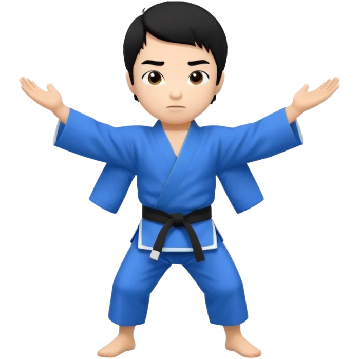 Без улыбки,Кимоно синий для дзюдо мальчик с черными волосами все тело черный пояс     Волосы на , добрый emoji