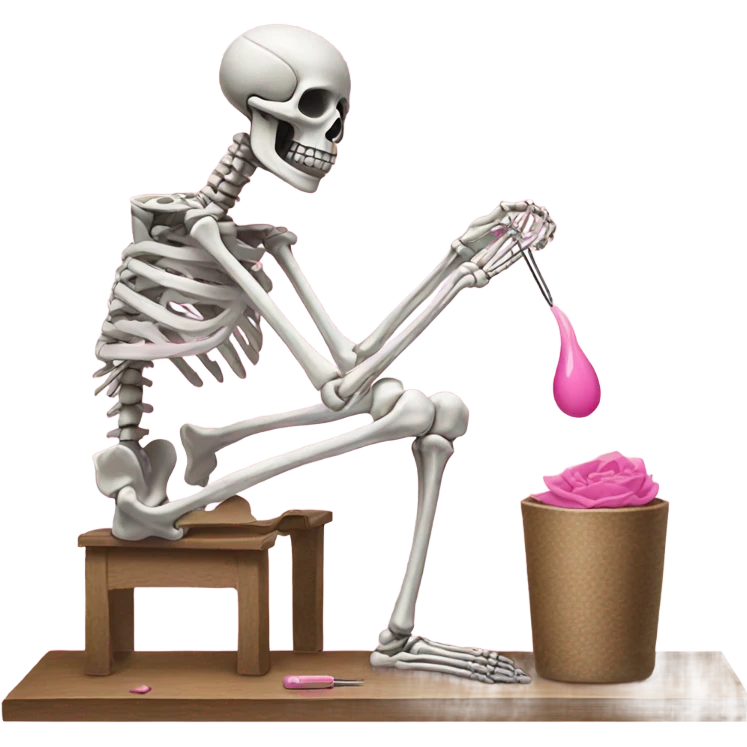 Skeleton painting its nails pink emoji