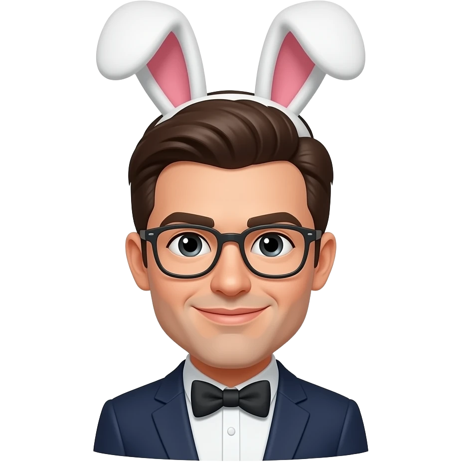 Man with bunny ears and bowties bust size emoji