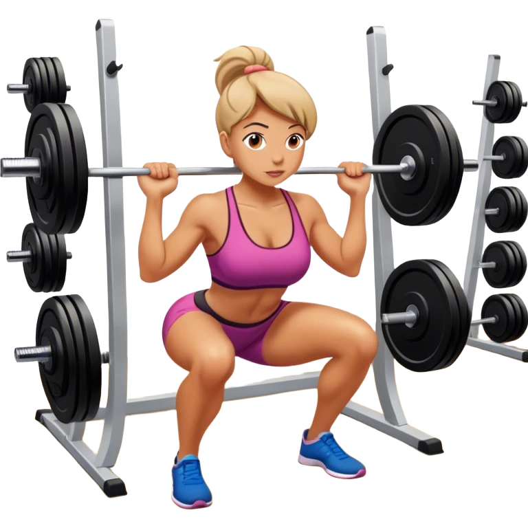 A woman is performing squats in the gym.

 emoji