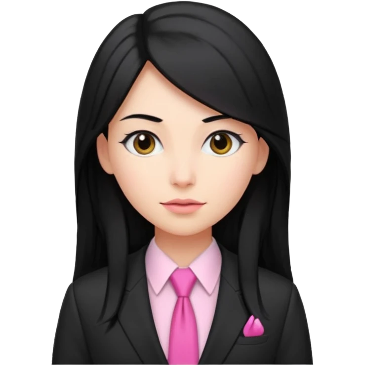 female boss in suit, long black hair, pink tie emoji