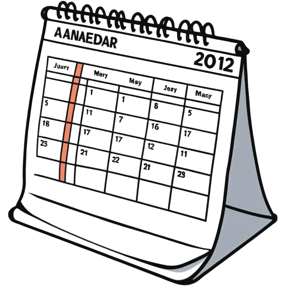 Colorful desk calendar with flip pages and a marked important date emoji