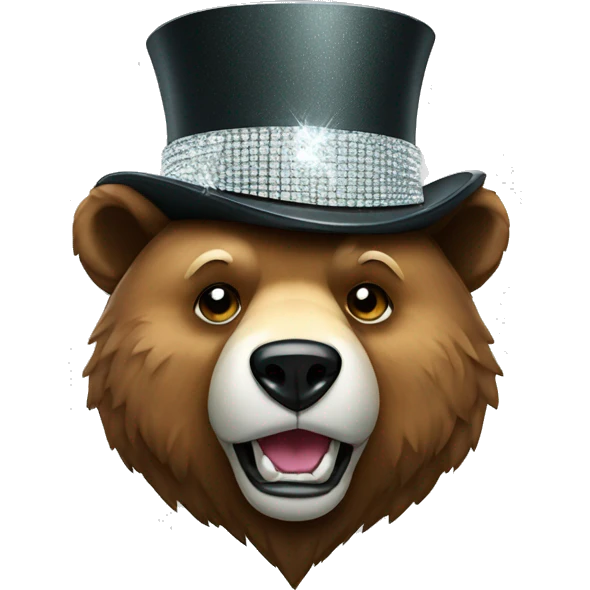 A bear head made out of diamond, wearing a top hat  emoji