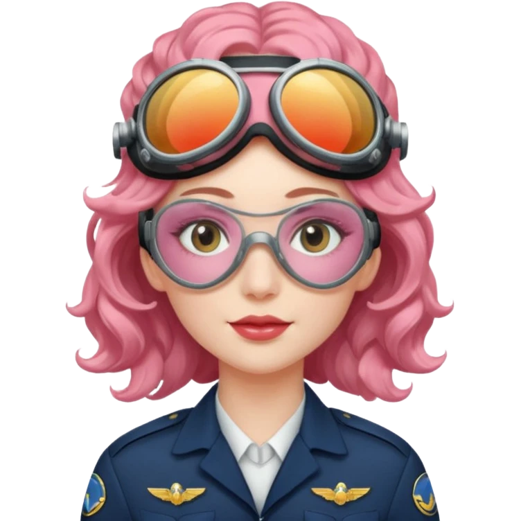 Flight Officer Lila – wavy rose-hair pilot with mirrored goggles emoji
