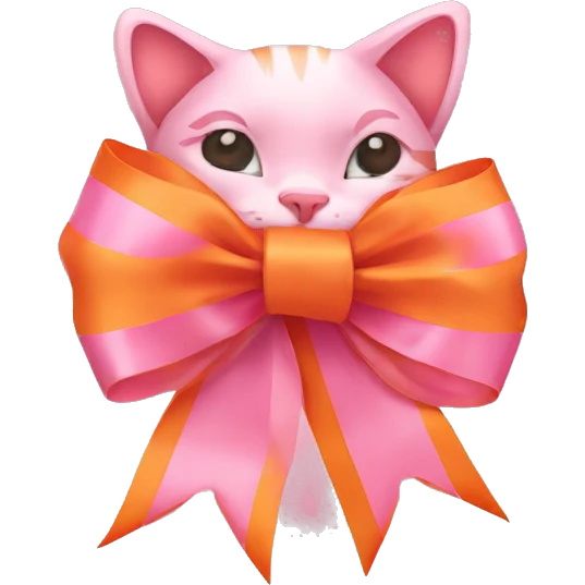 Pink bow ribbon with orange cat emoji