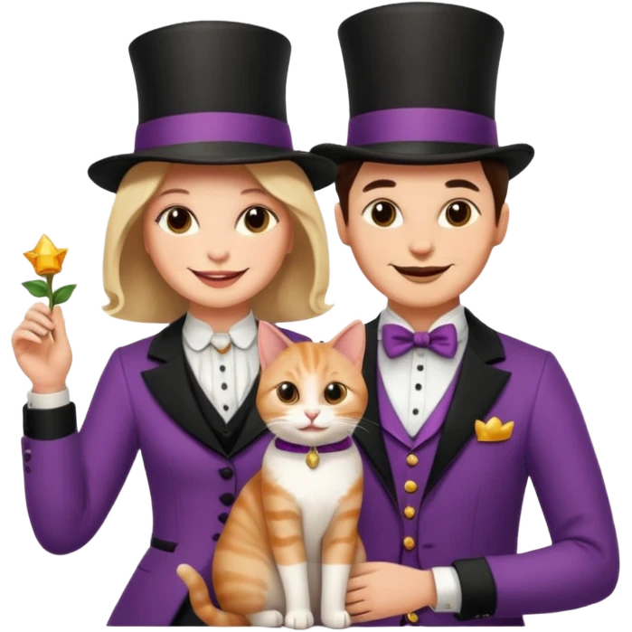 magician couple and their pet cat emoji
